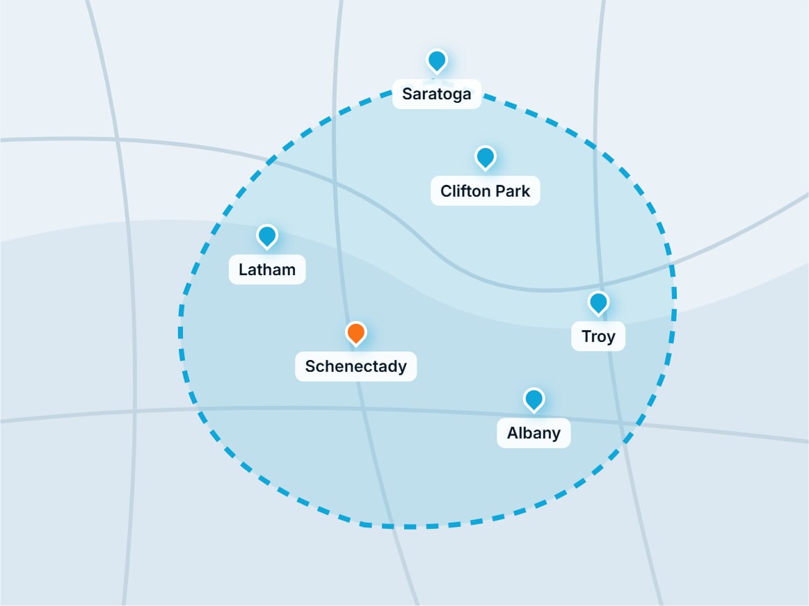Map of the Capital Region service area for Rays Clearflow Plumbing Map of the Capital Region service area