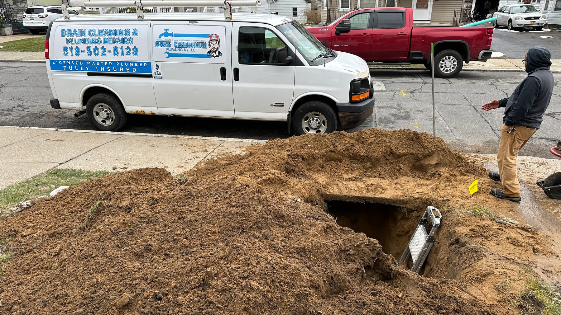 underground-sewer-water-line-schenectady-ny-07 Rays Clearflow service van ready to respond